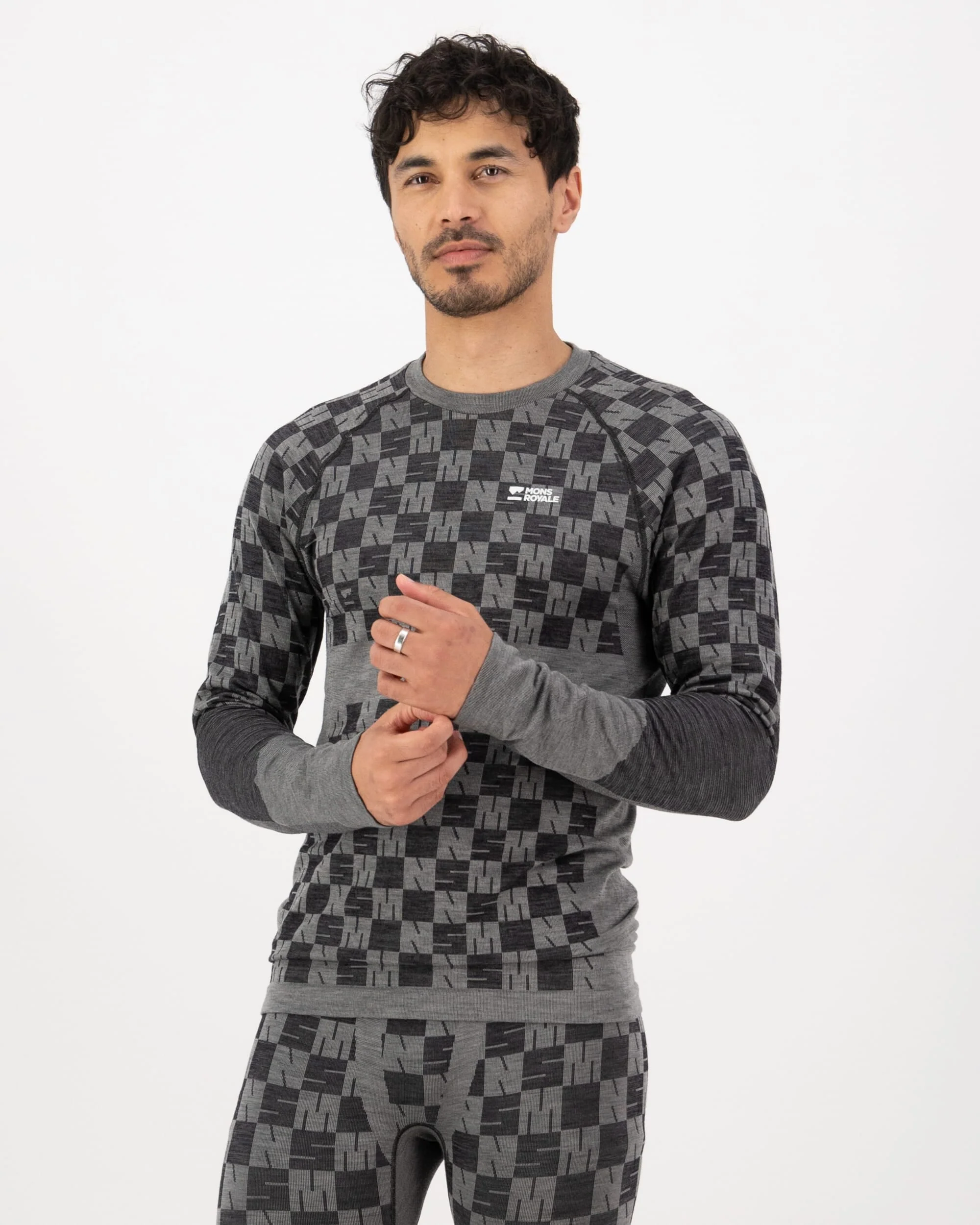 Ascender Merino Base Layer Long Sleeve - Dried Sage / Black | Men's Long Sleeve Top