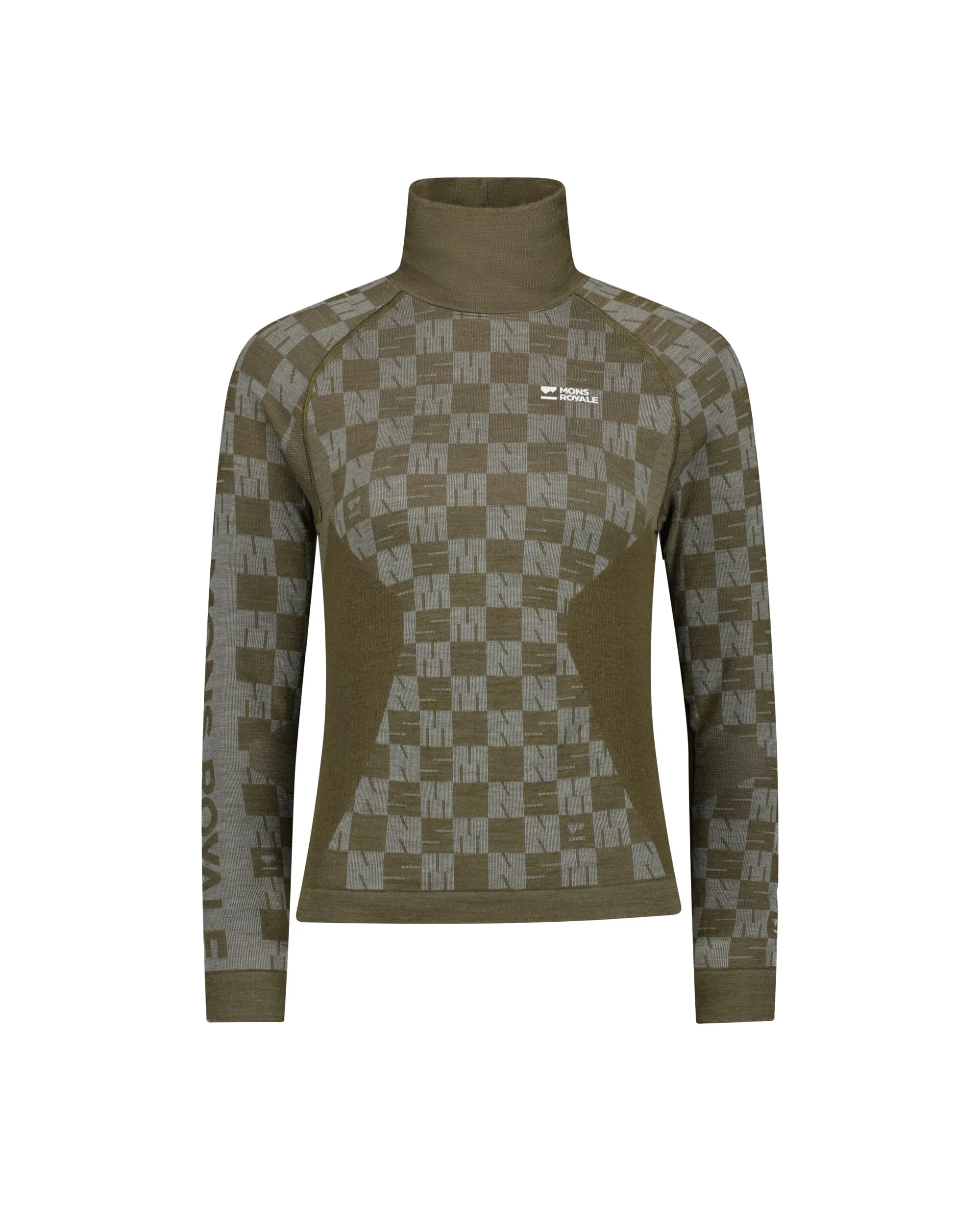 Ascender Merino Base Layer Mock Neck Long Sleeve - Dried Sage / Dark Olive | Women's Long Sleeve Top - Image 5