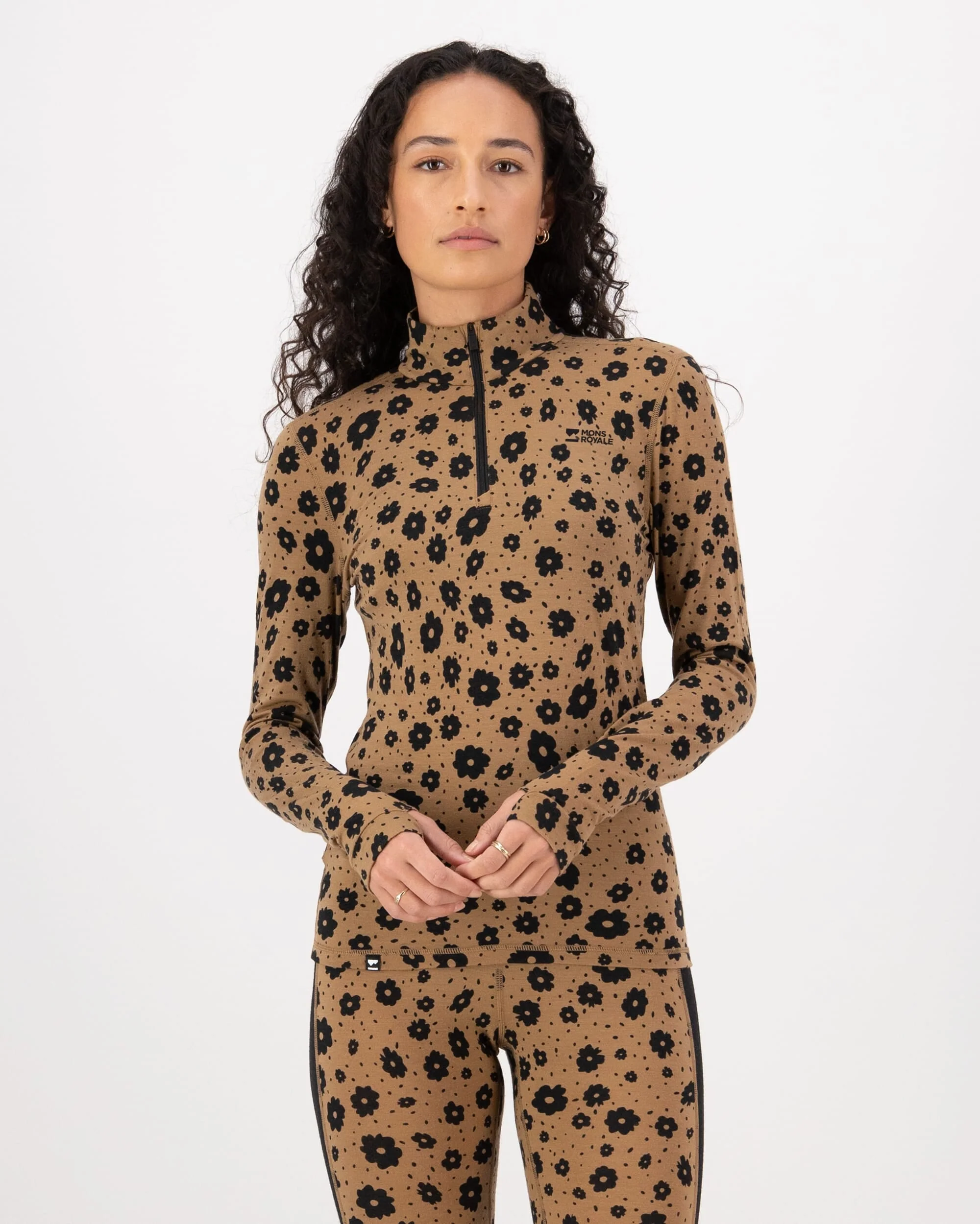 Cascade Merino Base Layer 1/4 Zip Long Sleeve - Aoraki Lily Toffee | Women's Long Sleeve Top