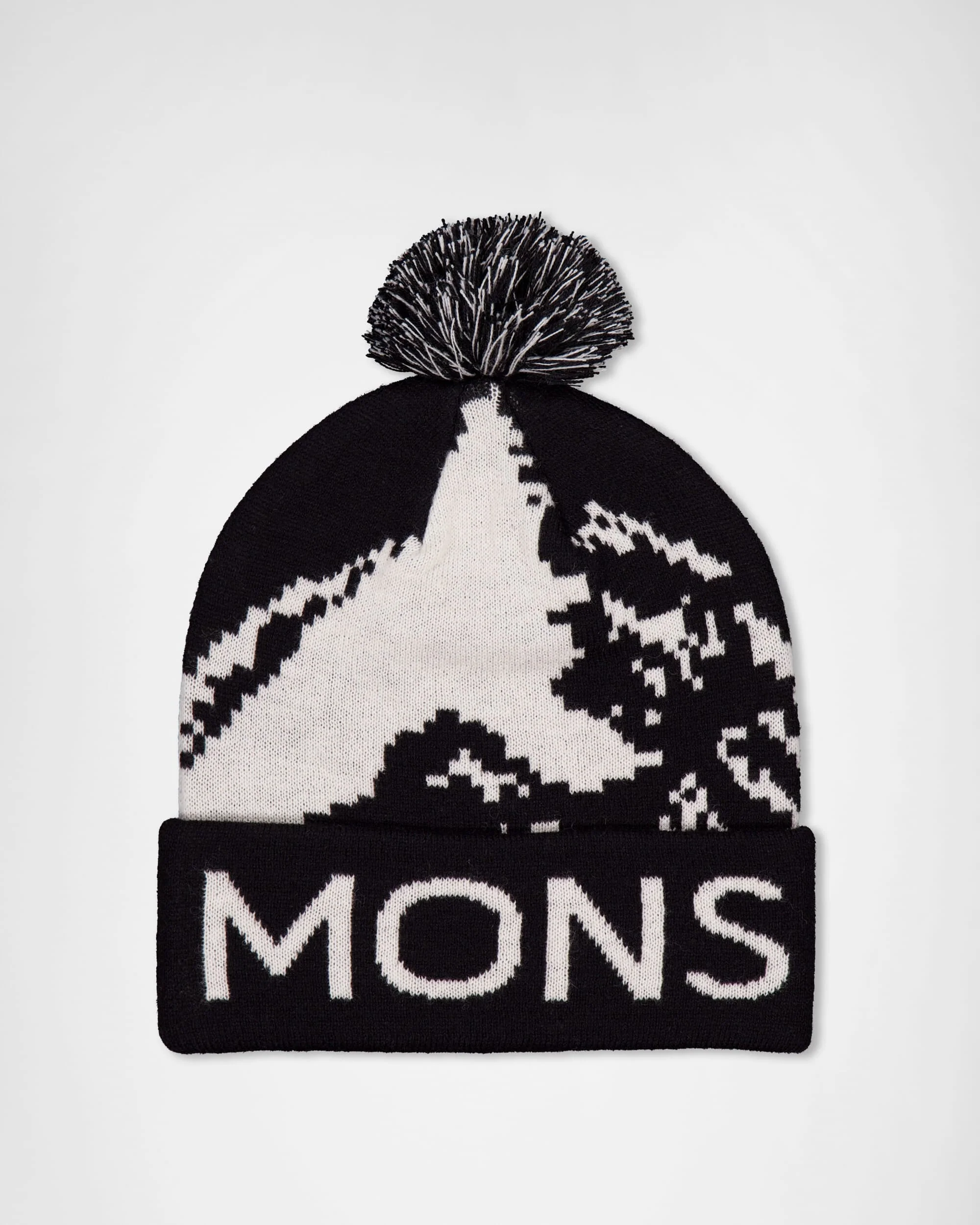 Mtn Pixel Merino Pom Pom Beanie - Black / White | Unisex Beanie