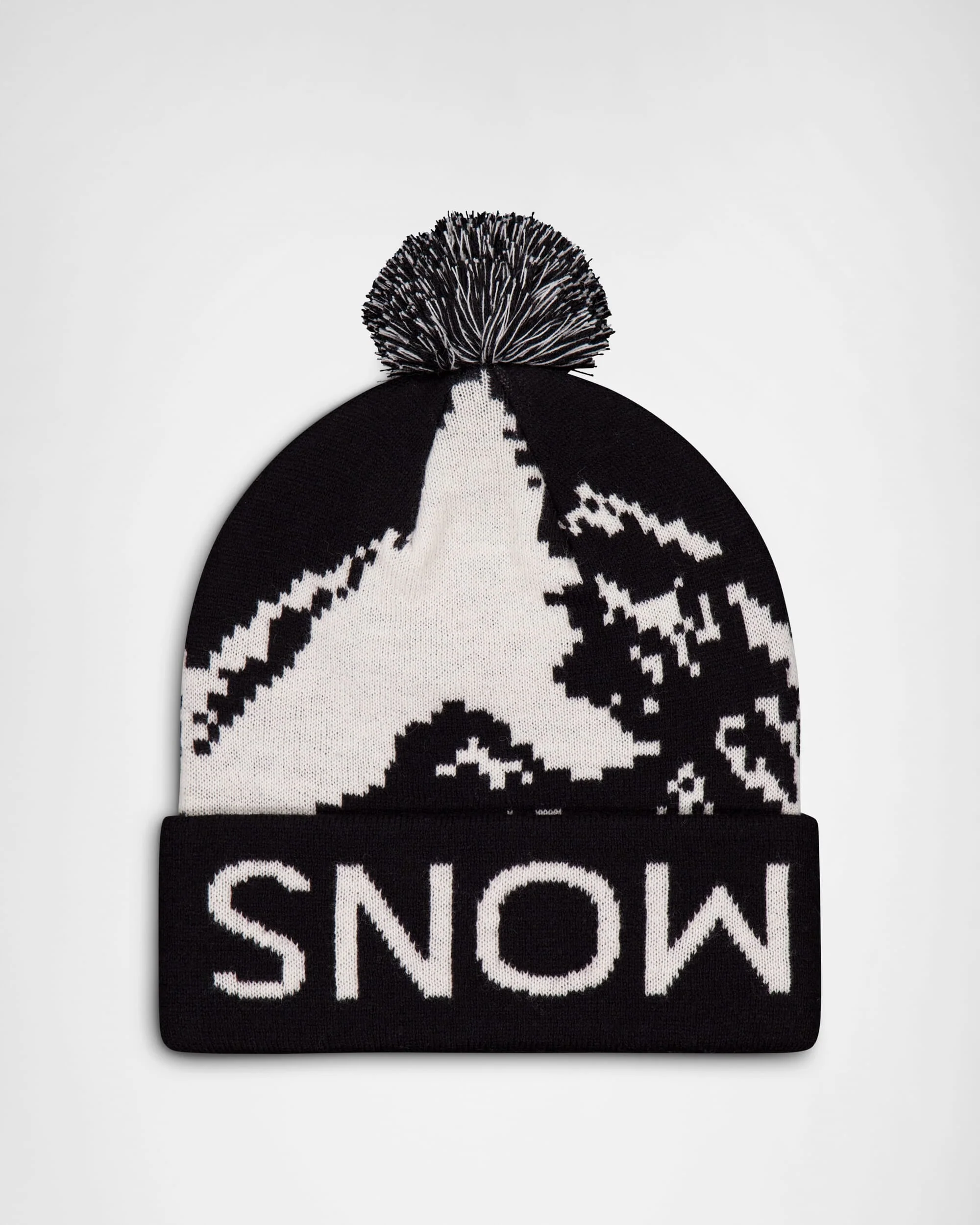Mtn Pixel Merino Pom Pom Beanie - Black / White | Unisex Beanie - Image 2