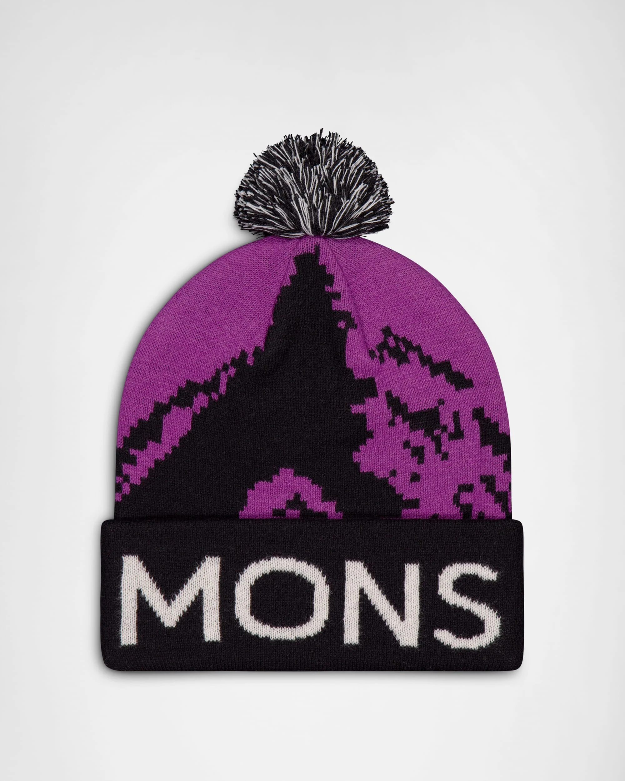 Mtn Pixel Merino Pom Pom Beanie - Purple Bolt / Black | Unisex Beanie