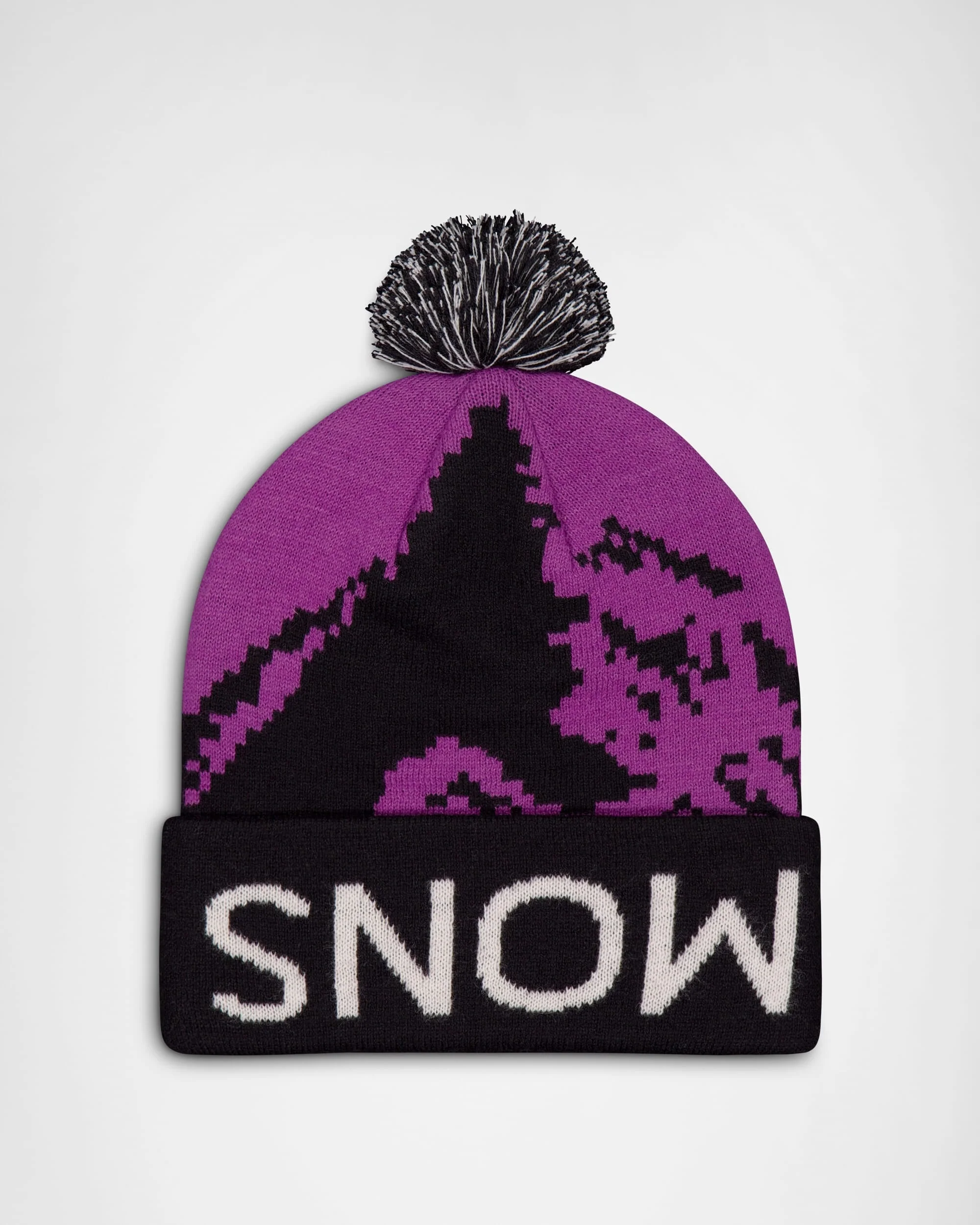 Mtn Pixel Merino Pom Pom Beanie - Purple Bolt / Black | Unisex Beanie - Image 2