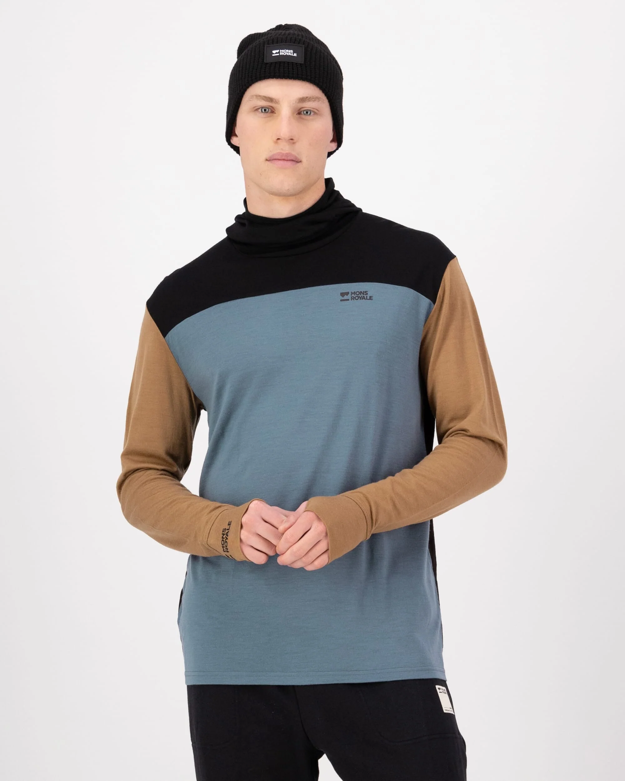 Yotei Merino Powder Hood Long Sleeve - Goblin Blue / Toffee / Black | Men's Long Sleeve Top